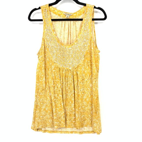 Lucky Brand Tops - Lucky Brand Tank Top Women's Size Small Boho Beaded Scoop Neck Yellow
